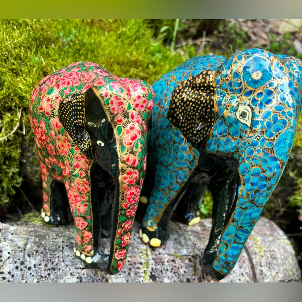 Two Paper Mache Indian Elephants Are Beautiful & Painted In India